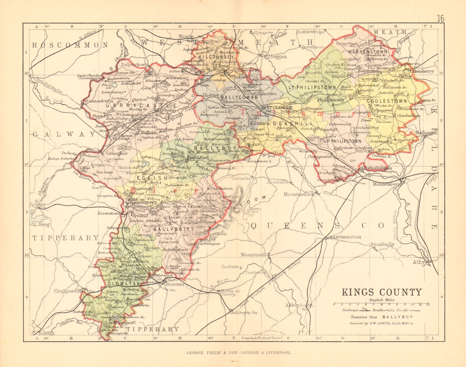 KINGS COUNTY (OFFALY) . Antique county map. Leinster. Ireland. BARTHOLOMEW 1886